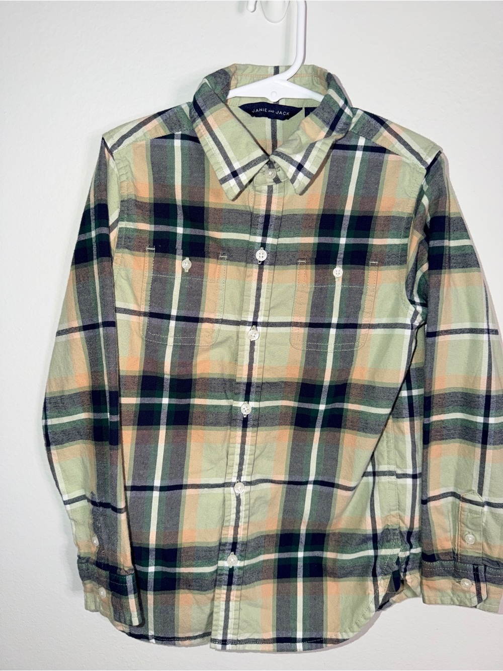 Janie and Jack Green and Tan Plaid Button-Down Shirt